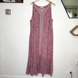 J. Jill Womens 3X Flounced Hem Maxi Dress Pink Floral Sleeveless Cottagecore
